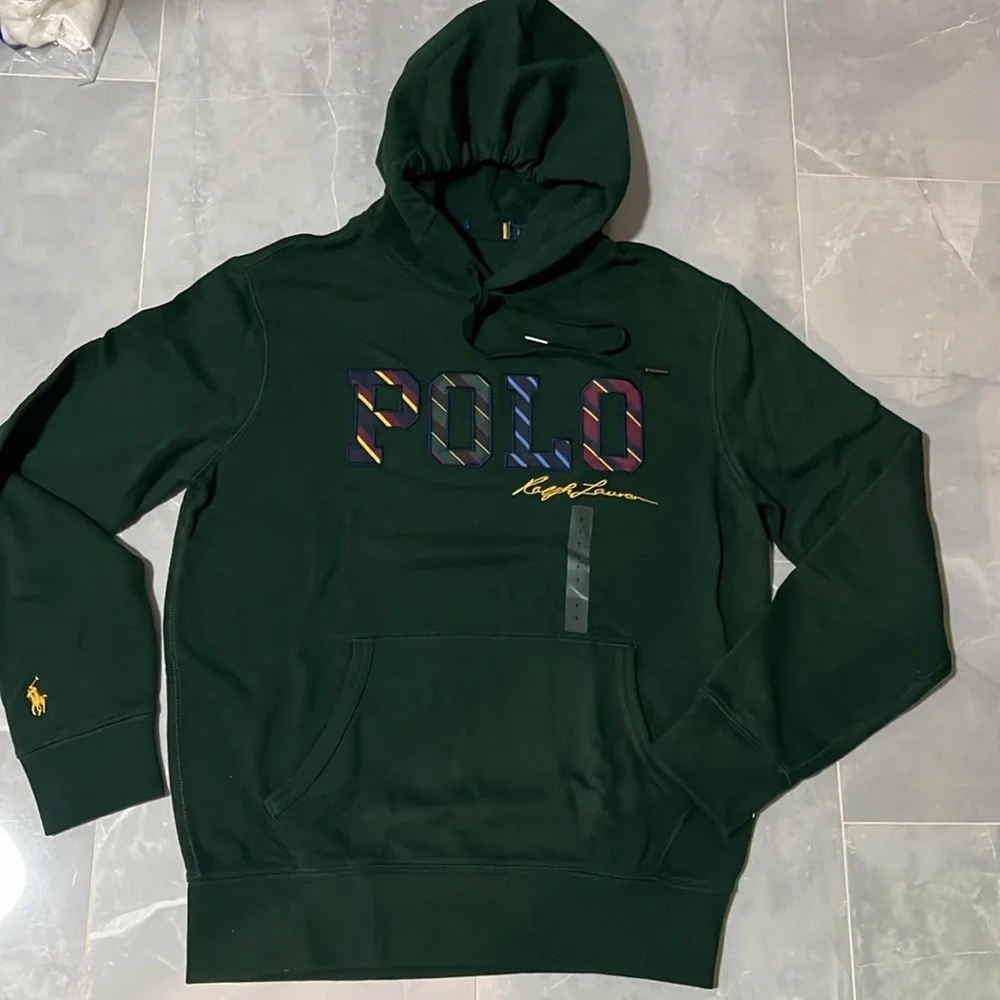 NWOT Polo Ralph Lauren Men’s Hoodie Patches Logo Front Green